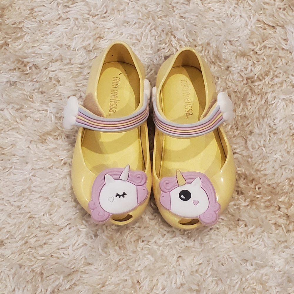 Mini Melissa Yellow Unicorn Flats, Size 6